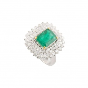White Gold Emerald and Diamond Ring